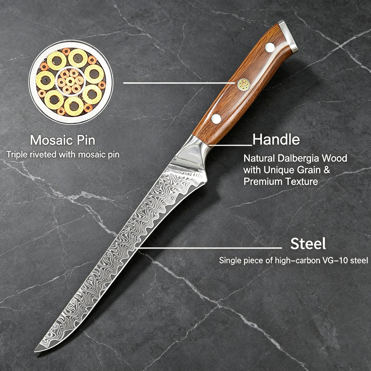 Damascus Steel Boning Knife – Sharp Wood Handle Chef Knife Damascus Boning Knife Axl