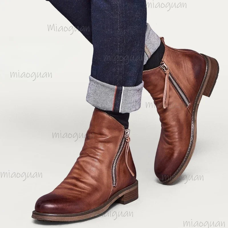 Men's Chelsea Ankle Boots – Tassel Zipper PU Leather Retro Men's Ankle Boots Axl