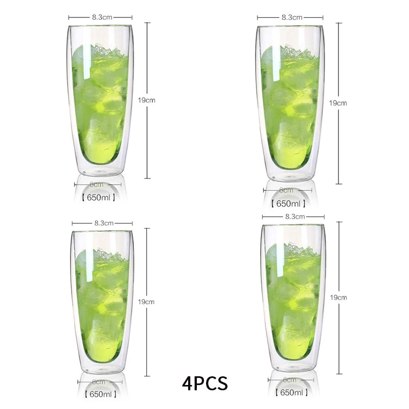 KEMORELA Double Wall Glass Cup – Heat-Resistant Borosilicate Double Wall Glass Cup Axl 650ml 4pcs 80-650ml