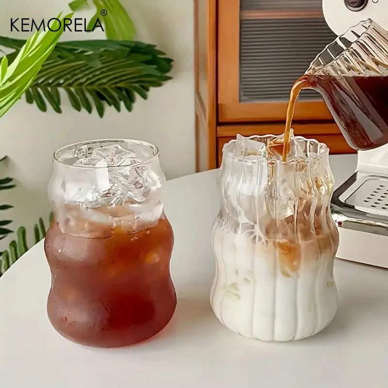 KEMORELA 500ml Heat-Resistant Striped Glass Tumbler Mug Glass Tumbler Axl