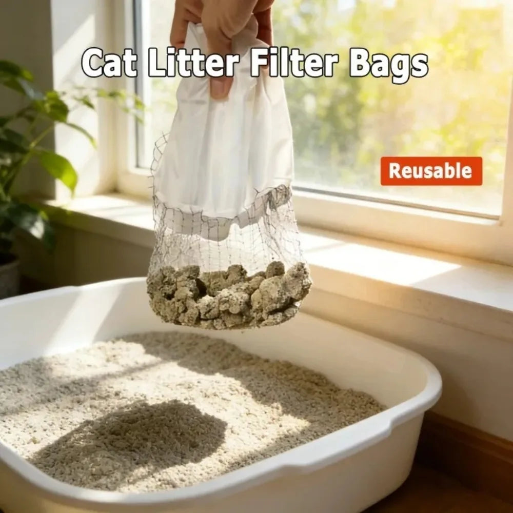 10-Pack Cat Litter Box Liners with Grid Filter – Hands-Free Cat Litter Liner Axl
