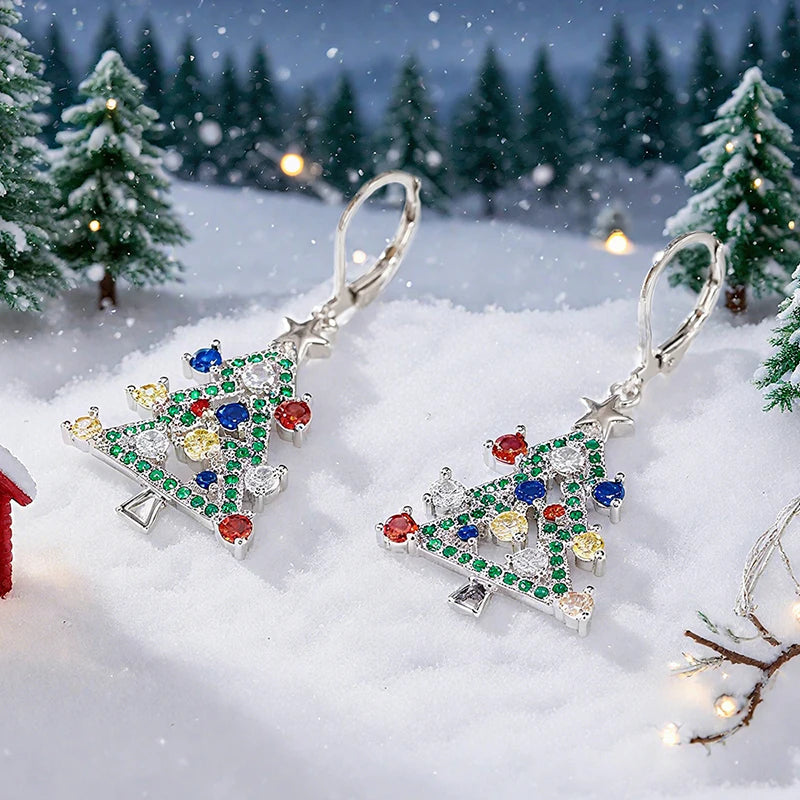 Huitan Christmas Tree Dangle Earrings – Colorful CZ Drop Dangle Earrings Axl