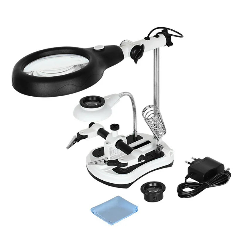 LED Desktop Magnifier & Third Hand Soldering Loupe with Clips Desktop Magnifier Loupe Axl
