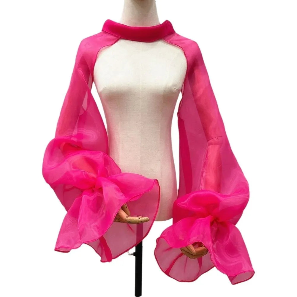 Puffy Detachable Bridal Arm Sleeves – Sheer Lantern Cape Bridal Arm Sleeves Axl Rose Red XL