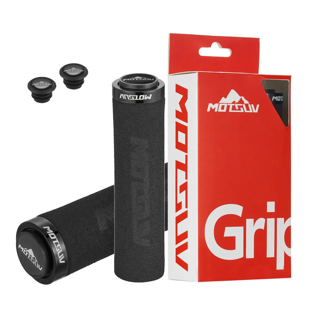 MTB Bike Handlebar Grips – Aluminum Lock-On Ergonomic Foam Bike Handlebar Grips Axl Black Black ring