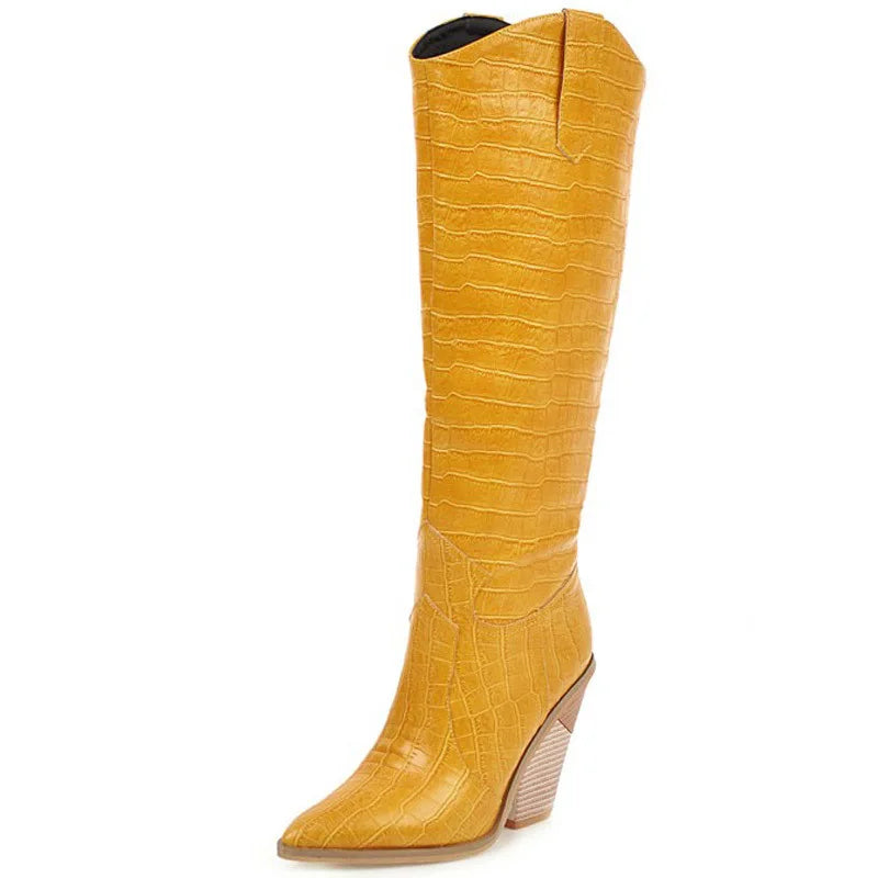 Women's Knee-High Wedge Platform Boots | Custom Zip Heels Knee-High Boots Axl