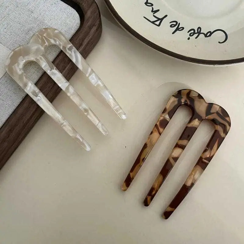 French U-Shaped Hair Fork – 3 Prong Bun Stick for Women Hair Fork Stick Axl