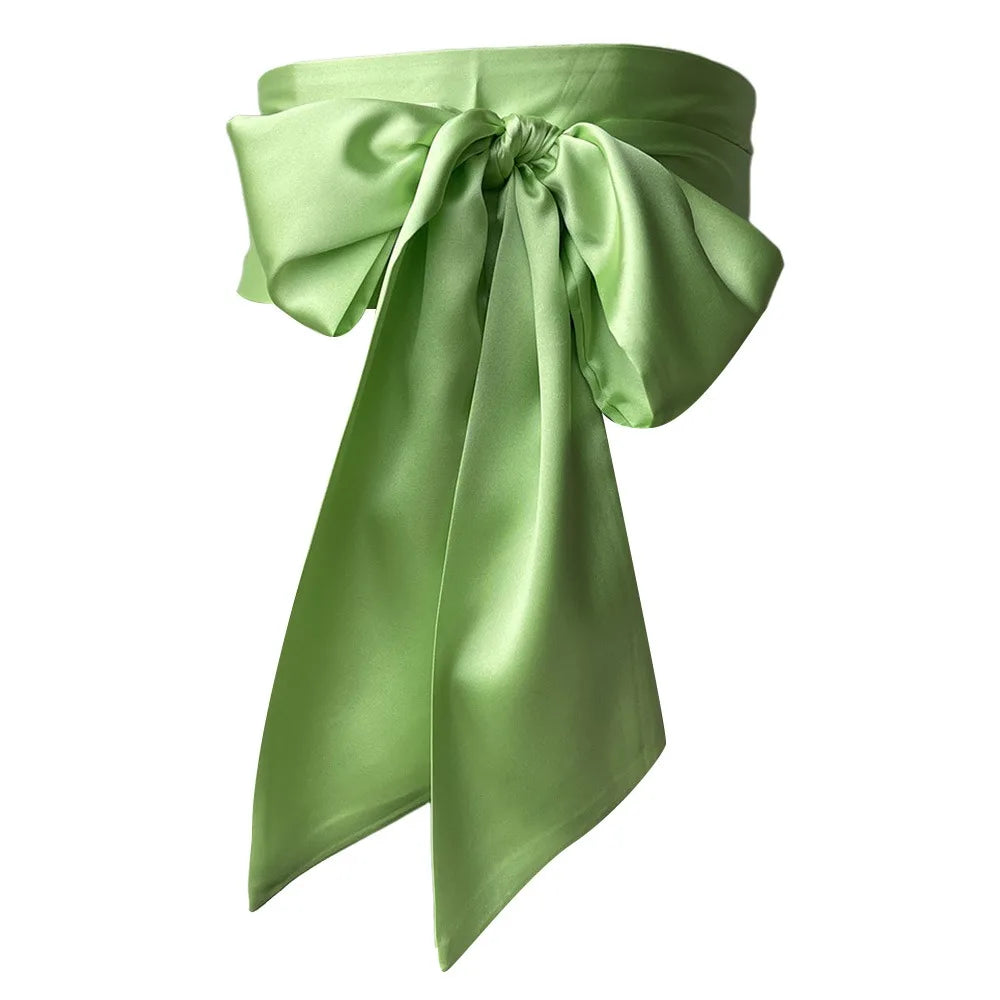 Women's Satin Bow Waist Belt – Wide Cummerbund Ribbon Strap Satin Waist Belt Axl Light Green