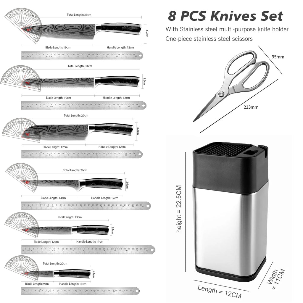 XITUO 8-Piece Kitchen Knife Set with Block & Built-In Sharpener Kitchen Knife Set Axl