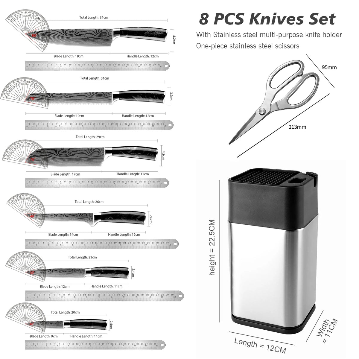 XITUO 8-Piece Kitchen Knife Set with Block & Built-In Sharpener Kitchen Knife Set Axl