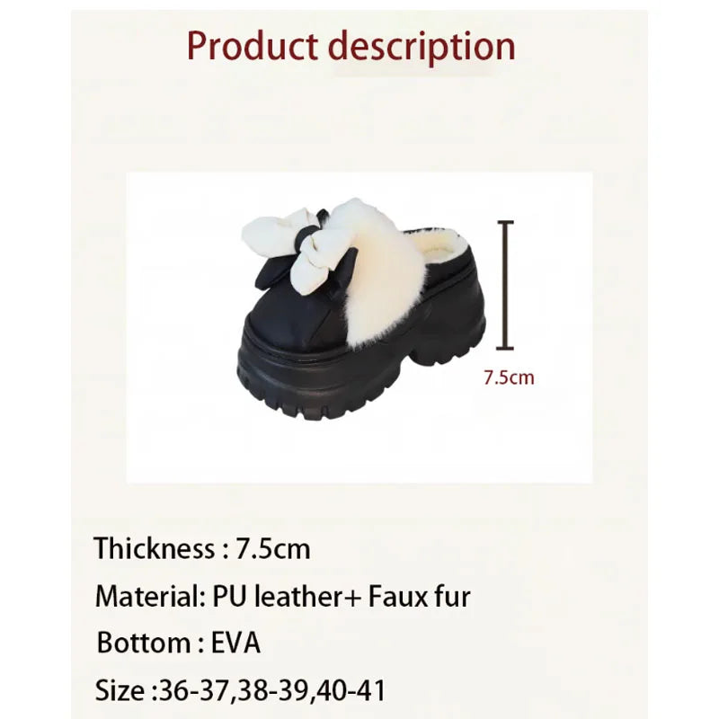 Women's Bow Plush High-Heel Slippers – Warm Winter Slides Plush Heel Slippers Axl