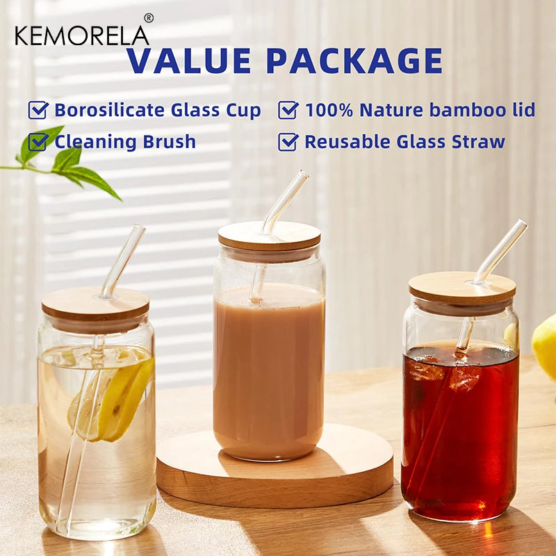 Beer Can Glass Tumbler Set 400ml – Bamboo Lid & Straw Brush Glass Tumbler Set Axl