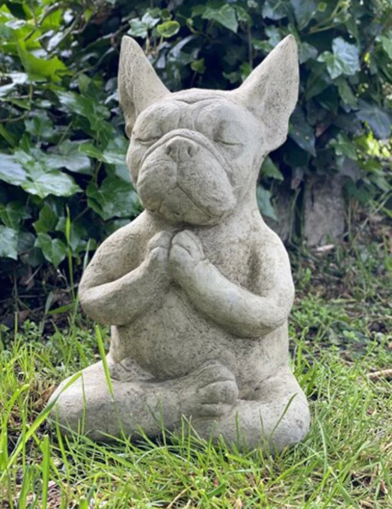 Zen French Bulldog Yoga Pose Resin Statue | Garden Figurine Garden Resin Figurine Axl
