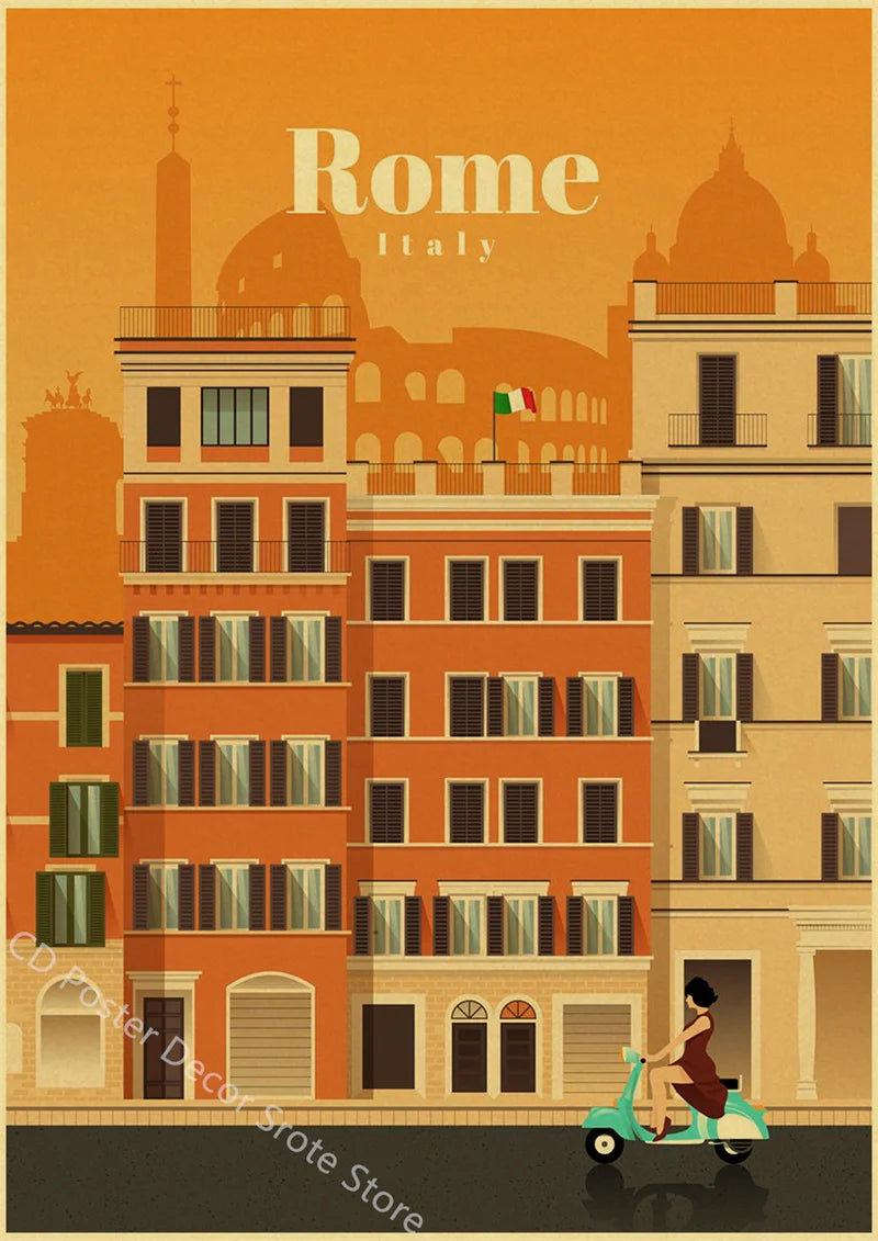 World Cities Retro Travel Poster – Rome Paris Sydney Dubai Art Travel Wall Poster Axl 40 A3 16.5x11.8inch