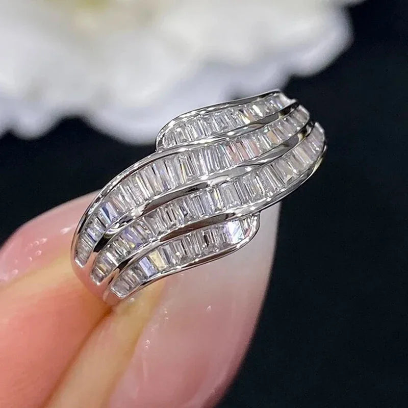 Huitan Women's Geometric CZ Wedding Band Ring – Silver & Gold Fashion Ring Axl T0708 10
