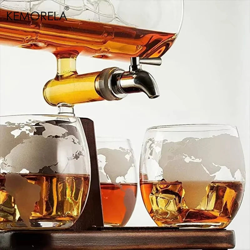 KEMORELA Boat Ship Whiskey Decanter Set – 1100ml & 4 Cups Whiskey Decanter Set Axl