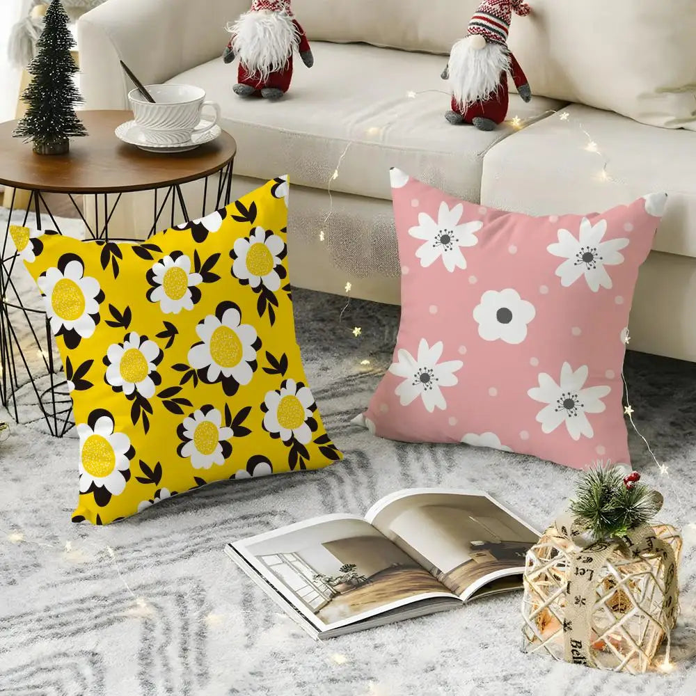 Floral Linen Cushion Cover – Breathable Pillowcase Hidden Zipper Cushion Cover Axl