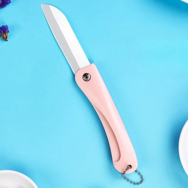 Folding Ceramic Fruit Knife – Portable Paring Knife with Sleeve Ceramic Paring Knife Axl Pink