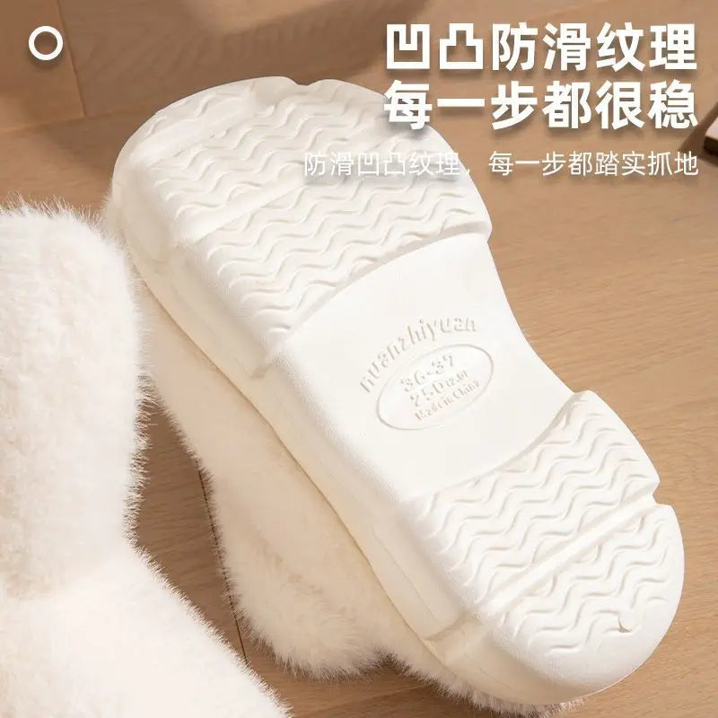 Lorilury 3D Bunny Ear Fluffy Platform Slippers for Women Platform Slippers Axl