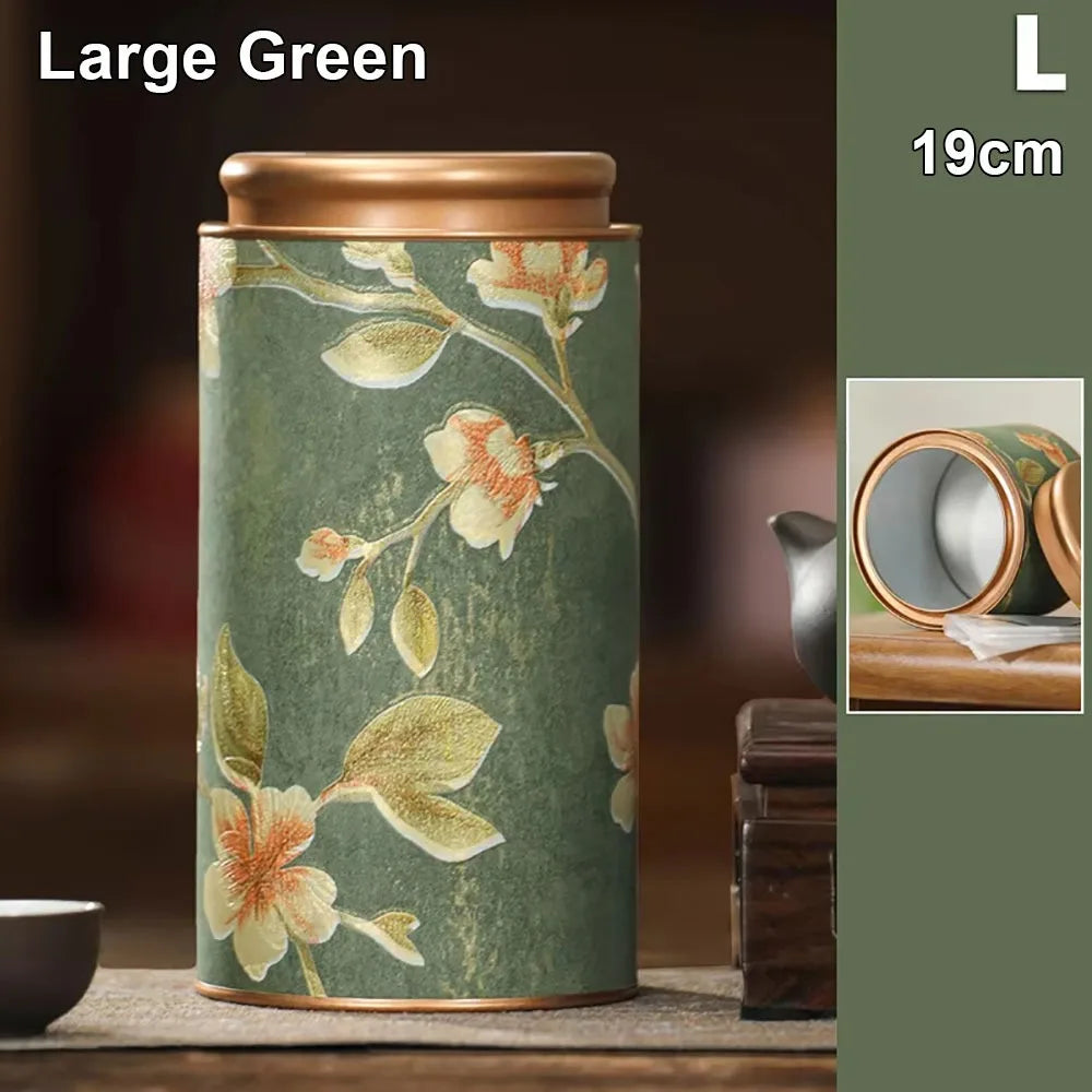 Tinplate Tea Storage Tin Can – Airtight Sealed Jar 10 & 19cm Tea Storage Tin Axl Large Green