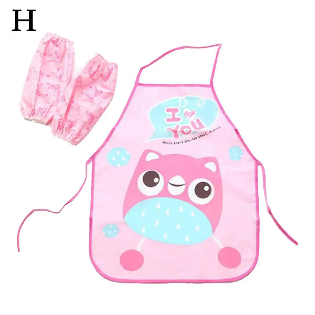 Kids Waterproof Art Apron with Sleeves – Cartoon Painting Bib Kids Art Apron Axl H