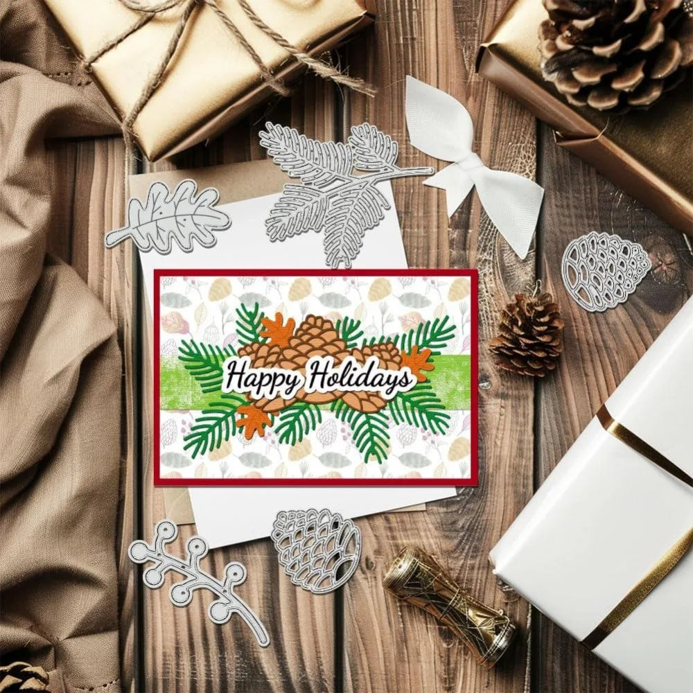 Christmas Pinecone & Leaf Metal Cutting Dies | Scrapbooking Metal Cutting Dies Axl