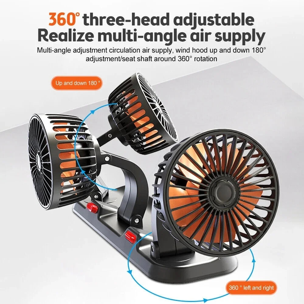 360° Dual Head Car Cooling Fan USB 5V 12V 24V Dashboard Fan Automotive Cooling Fan Axl
