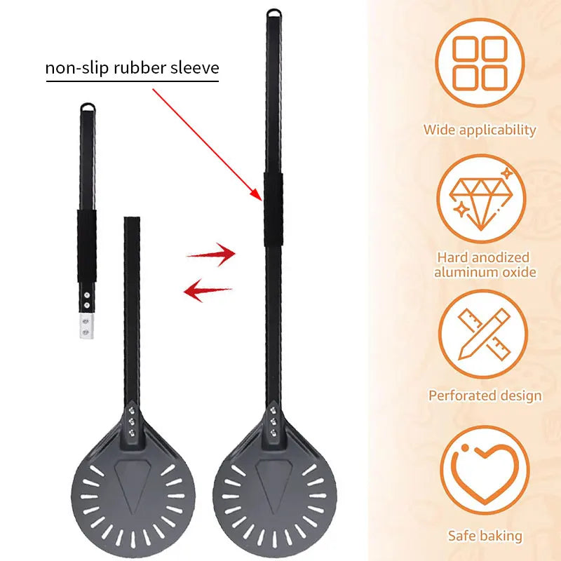 3-Pc Pizza Peel Set – Long Handle, Oven Brush & Wheel Cutter Pizza Peel Set Axl