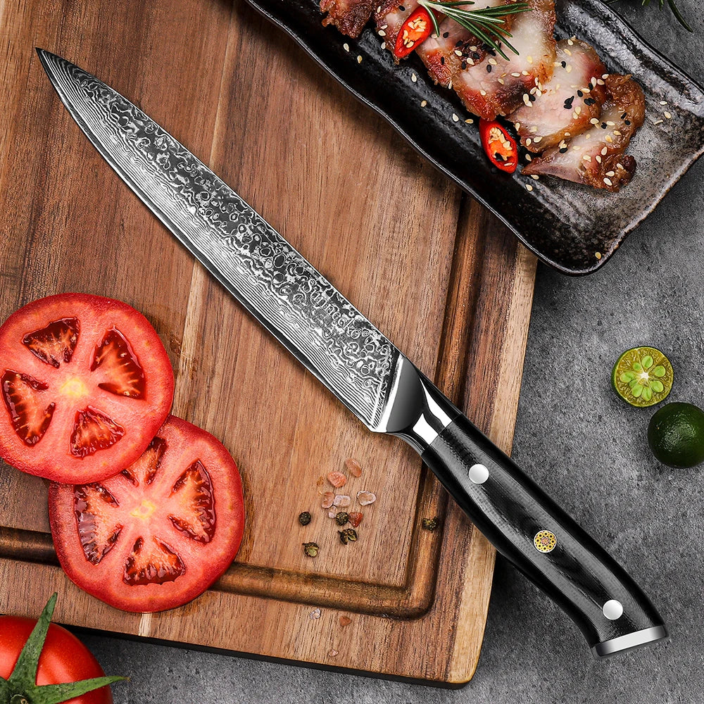 Sunnecko 8" Damascus Slicing Knife – 73-Layer VG10 Steel Damascus Slicing Knife Axl Russian Federation 8 inch