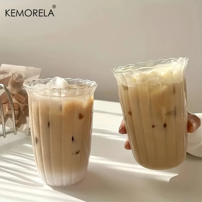 KEMORELA Vertical Stripe Glass Set – 4/6 Pc Cocktail Cups Glassware Set Axl