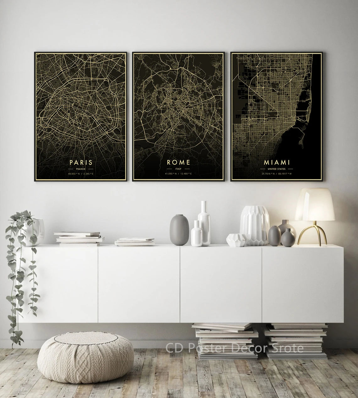 Vintage City Map Retro Poster – Paris Rome Florence Seattle Retro Wall Poster Axl