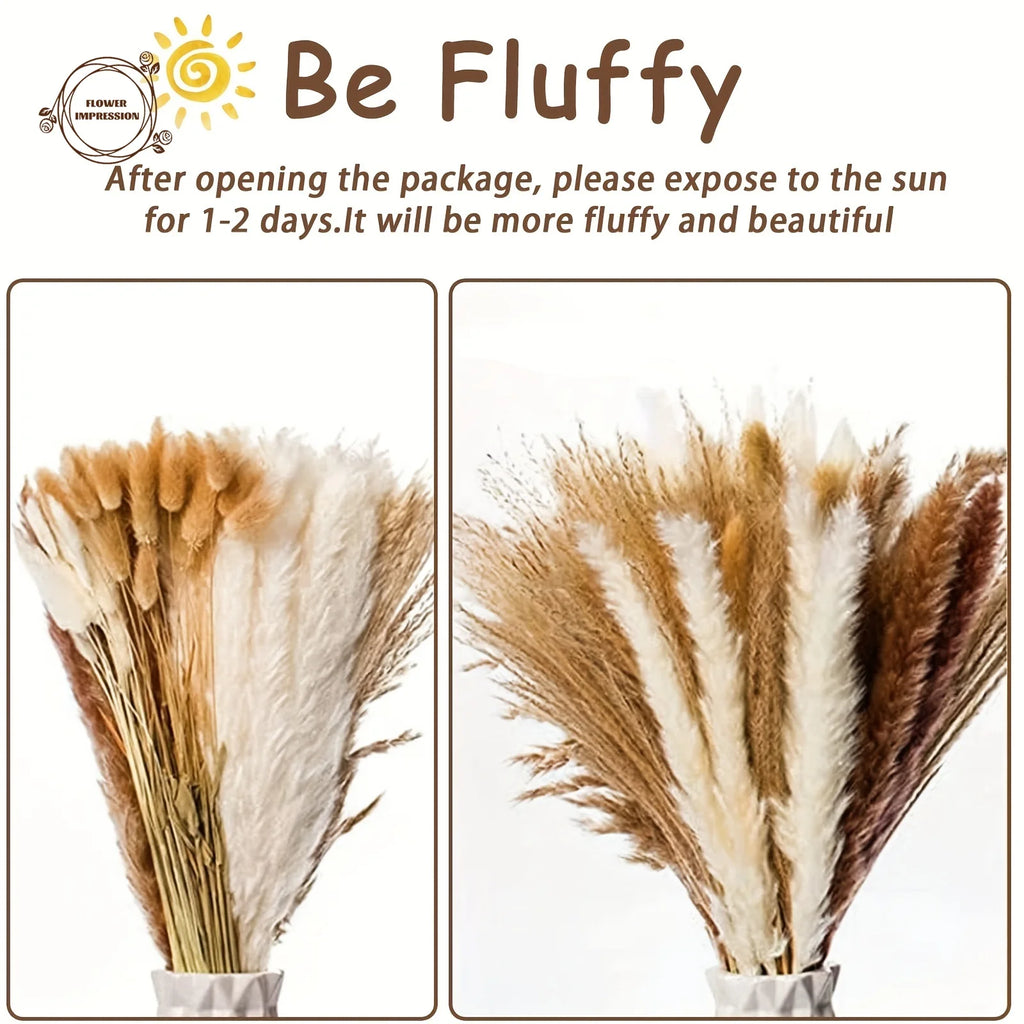 100pc Dried Pampas Grass Bouquet – Boho Home & Wedding Decor Dried Flower Bouquet Axl