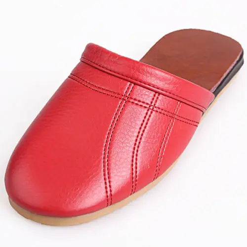 Lorilury Unisex PU Leather Flat Indoor Slippers | Home Slides Indoor Slide Slippers Axl Red 43-44