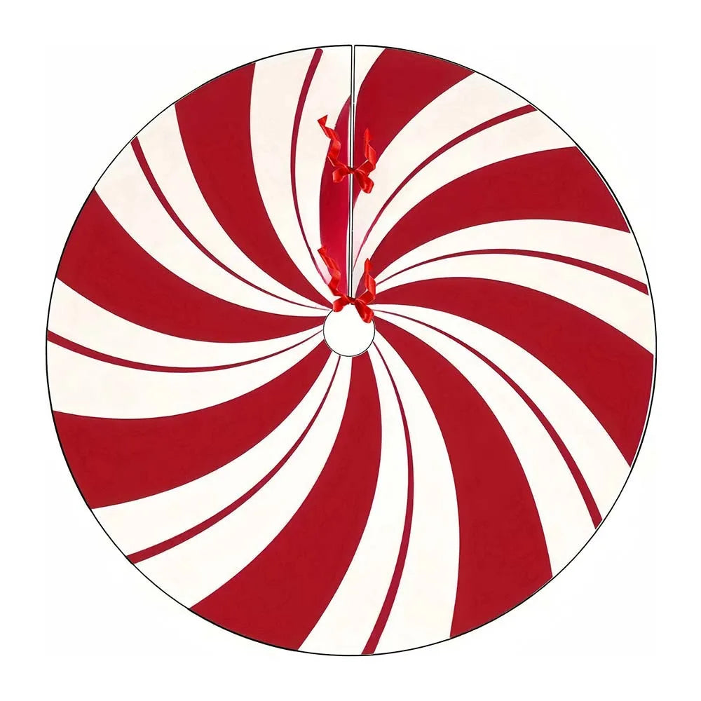 Red Swirl Floral Christmas Tree Skirt – Round Plush Xmas Mat Christmas Tree Skirt Axl Red White 90cm