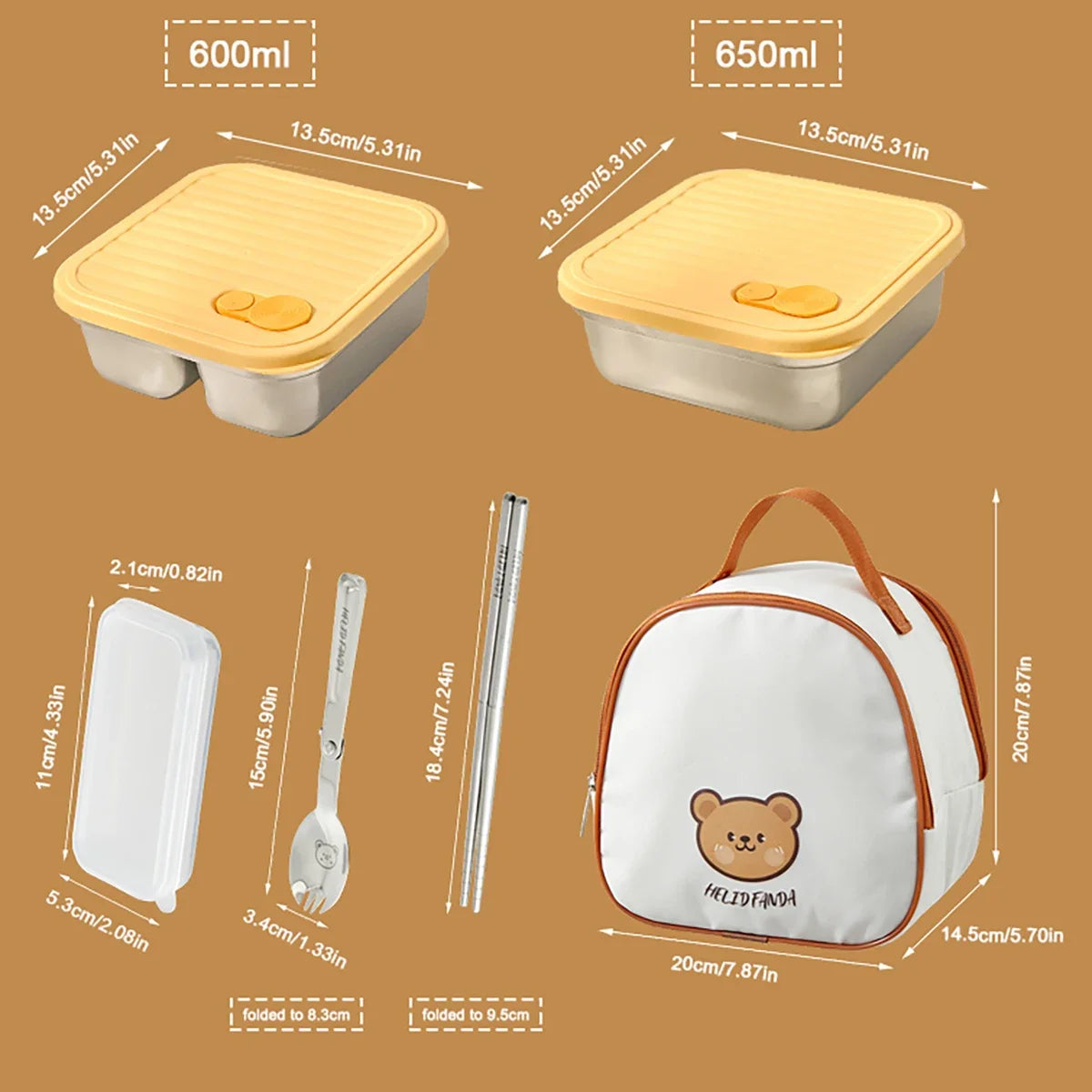 WORTHBUY 304 Stainless Steel Stackable Leak-Proof Lunch Box Stainless Steel Lunch Box Axl Yellow 1250ml Set
