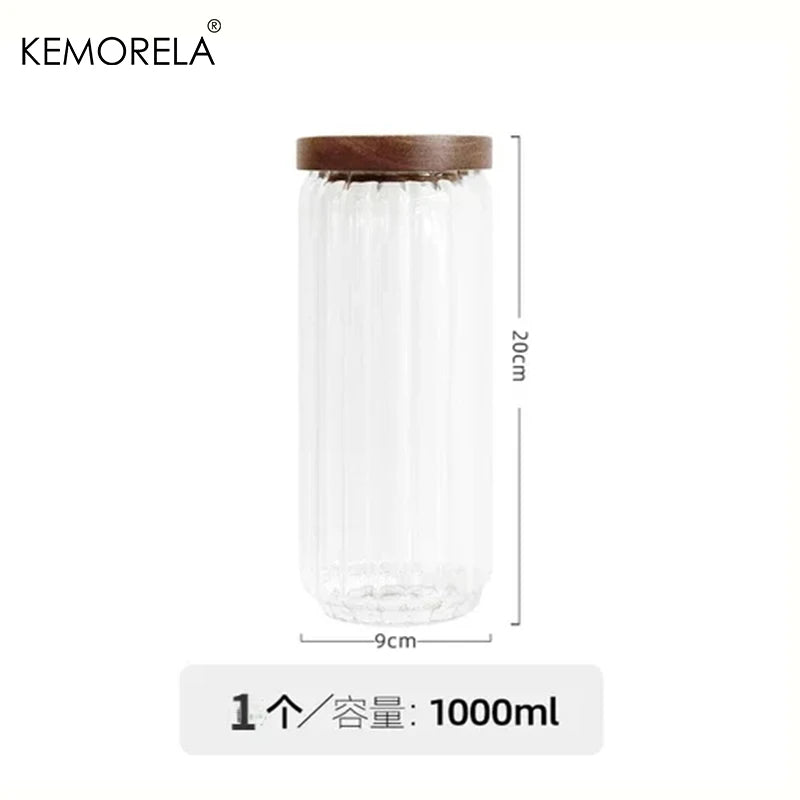 Glass Storage Jar with Acacia Wood Lid | Airtight Borosilicate Glass Storage Jar Axl 1000ML