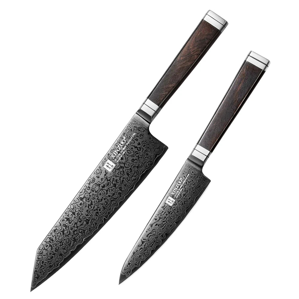 XINZUO 5-Piece Damascus Knife Set | Black Titanium Japanese Damascus Knife Set Axl 2PCS Knife Set