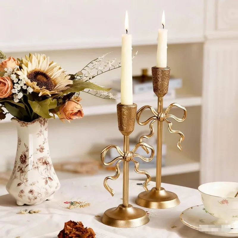 Vintage Iron Candlestick Holder – Elegant Gold & Pink Home Decor Candle Holder Axl