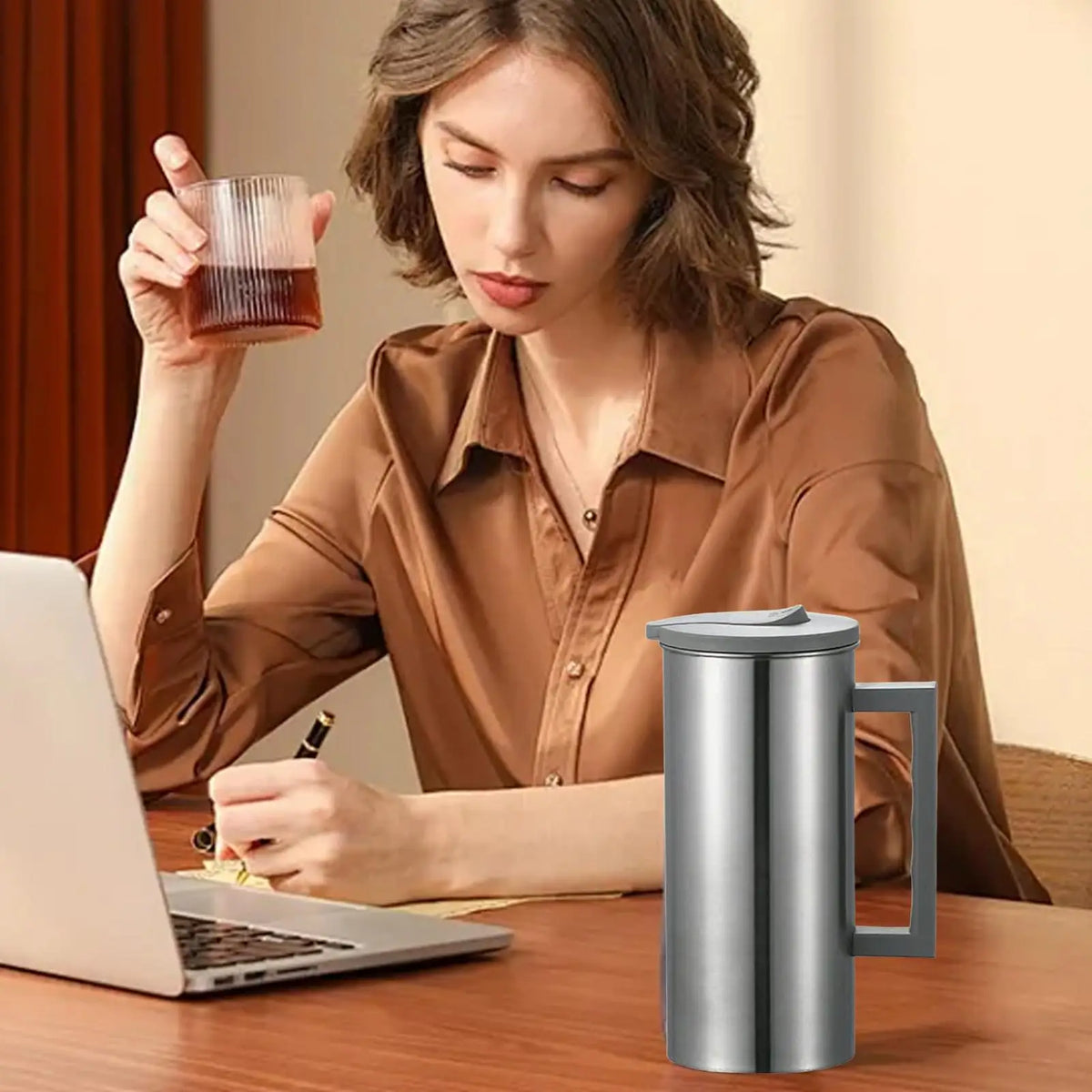 Stainless Steel Pitcher – Large Capacity Hot & Cold Drink Jug Beverage Pitcher Axl