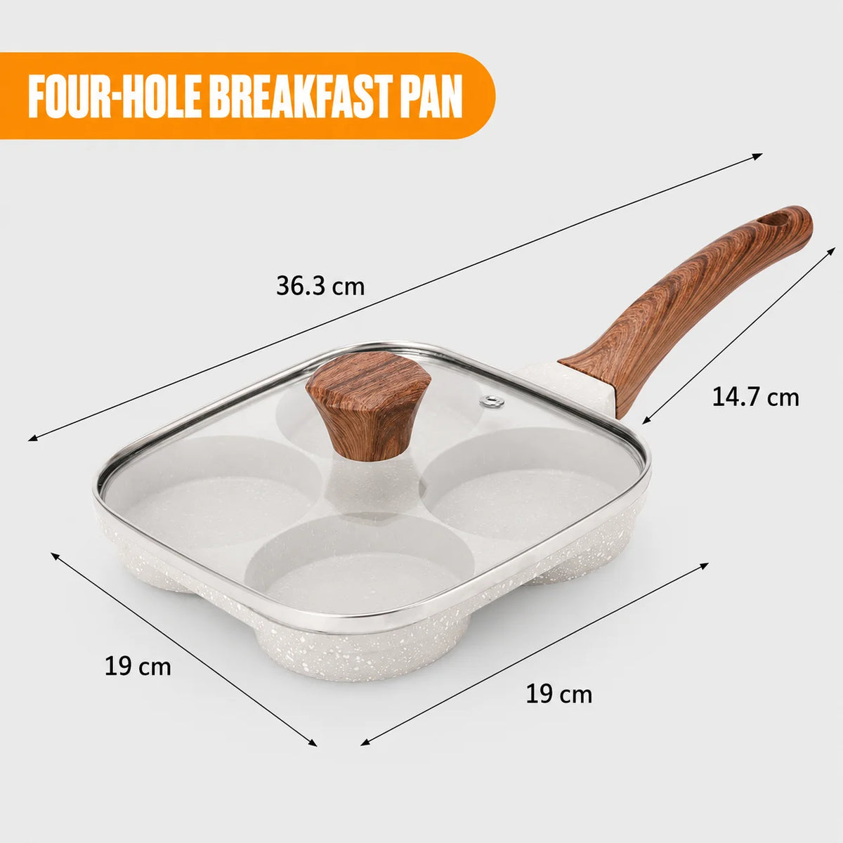 4-Section Nonstick Egg Frying Pan with Glass Lid – All Stoves Divided Omelet Pan Axl 4 Hole-White