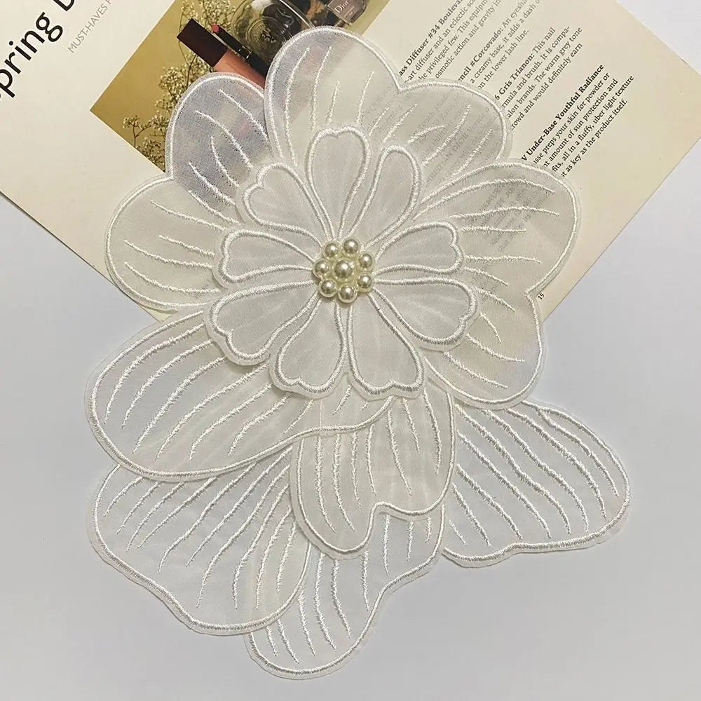 Handmade Pearl Flower Sew-On Embroidery Patches – White & Black Embroidery Sew-On Patch Axl