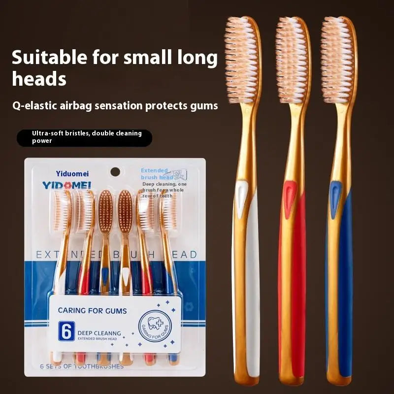 6-Pack Large Head Soft Bristle Toothbrush | Anti-Slip U-Shape Soft Bristle Toothbrush Axl