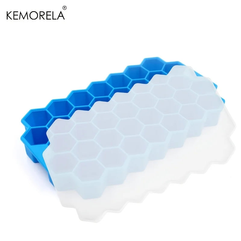 KEMORELA 37-Cell Silicone Honeycomb Ice Tray – Stackable Mold Silicone Ice Tray Axl Blue With lid