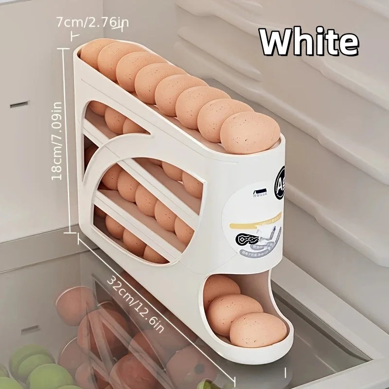 Rolling Egg Dispenser – 30-Egg Fridge Organizer & Holder Egg Dispenser Rack Axl 4 Tier White