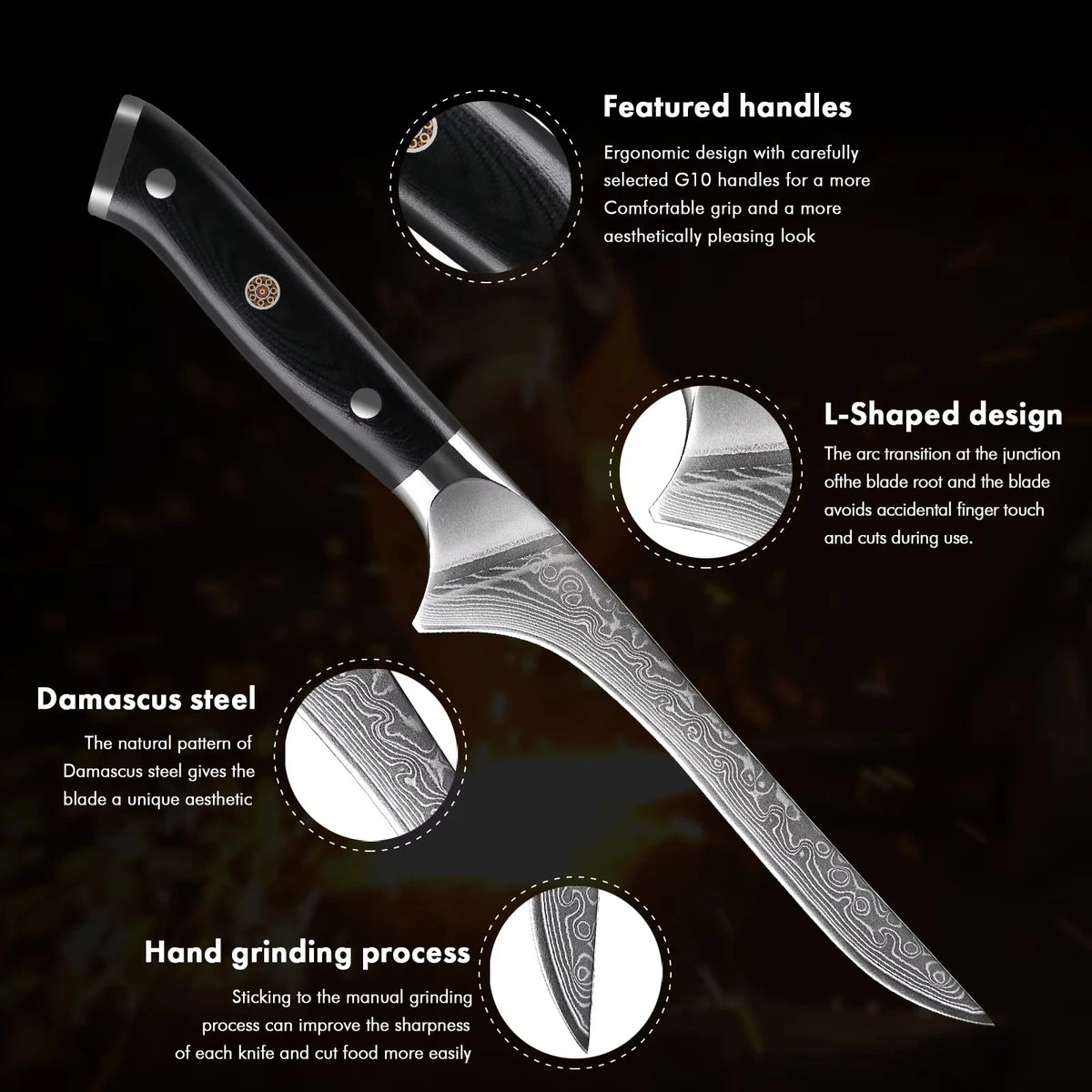 6" 67-Layer Damascus Boning Knife – G10 Handle | Pro Kitchen Damascus Boning Knife Axl