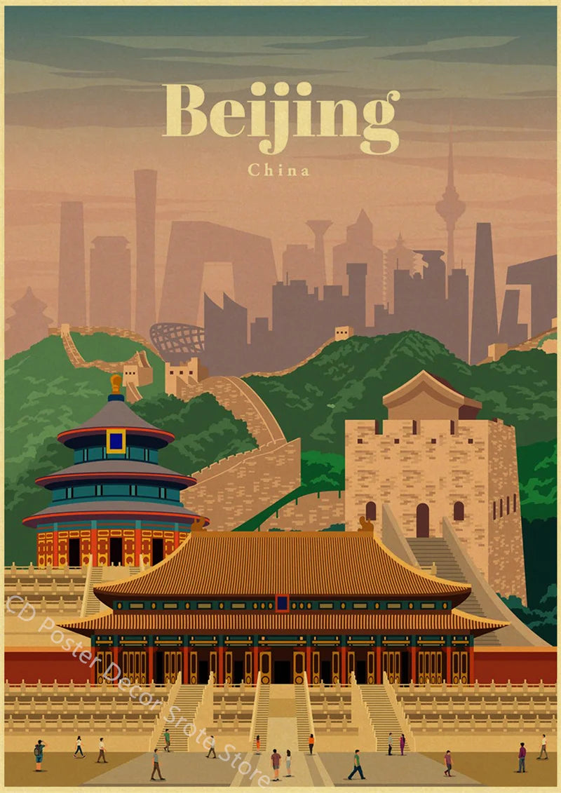 World Cities Retro Travel Poster – Rome Paris Sydney Dubai Art Travel Wall Poster Axl 31 A3 16.5x11.8inch