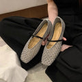 Women's Cut-Out Mary Jane Flats – Woven Fishnet Square Toe Mary Jane Flats Axl 37 Silver