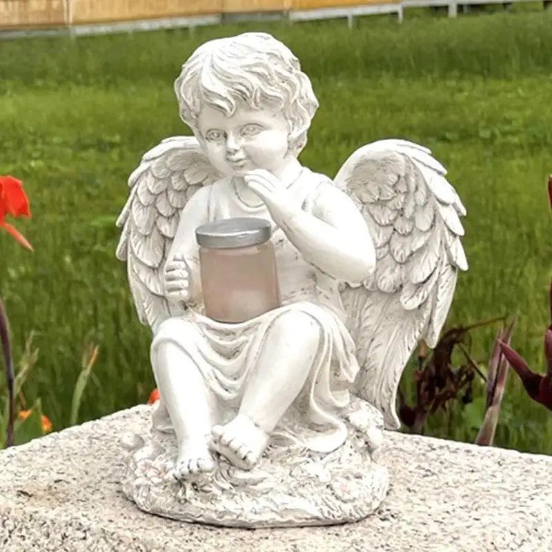European Angel Statue Solar Garden Décor – Boy & Girl Resin Garden Resin Sculpture Axl A