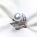 Huitan Pearl Leaf Ring for Women – Silver Fashion Ring Fashion Ring Axl Q770 9