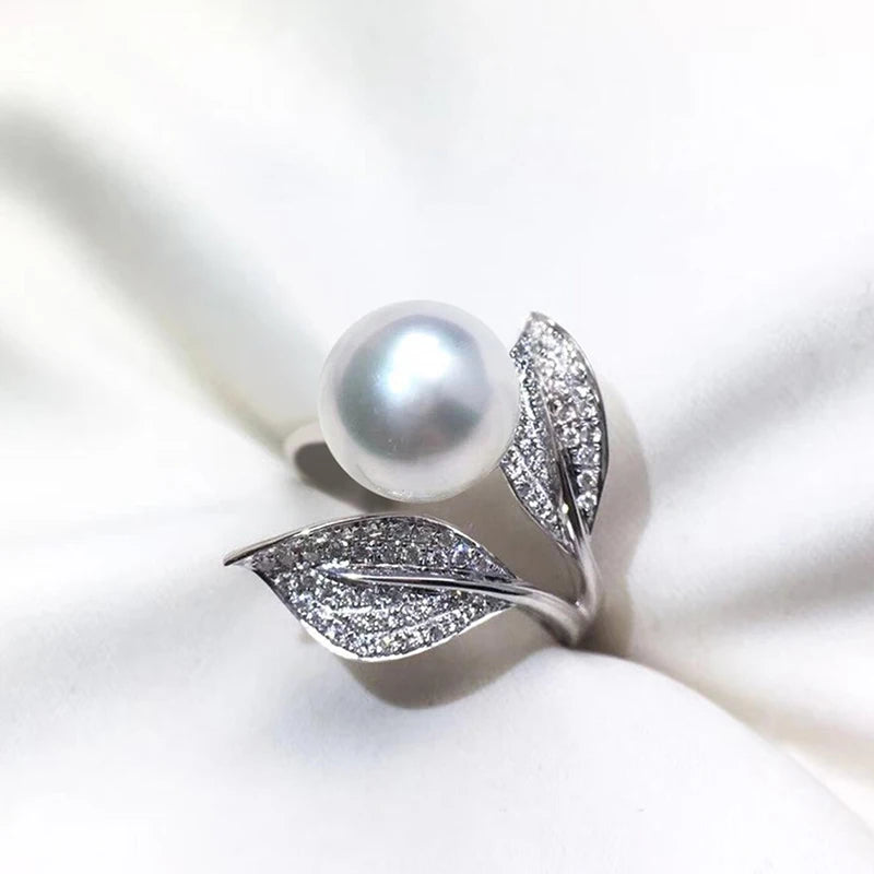 Huitan Pearl Leaf Ring for Women – Silver Fashion Ring Fashion Ring Axl Q770 9